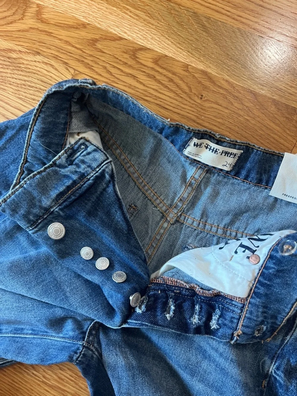 Free People Boomerang Long Denim Shorts Size 24 NWT